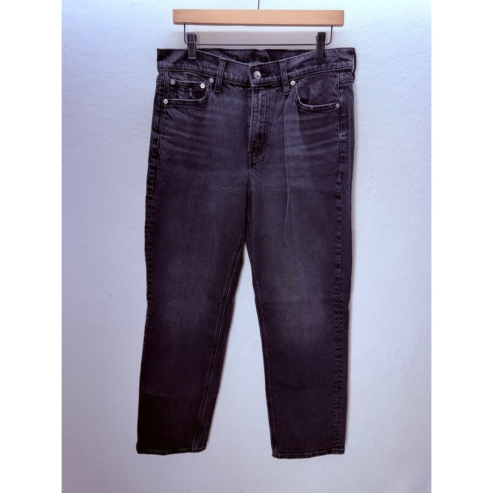 American Eagle Straight Jeans Womens 10 Black Super High Rise Ankle 3563